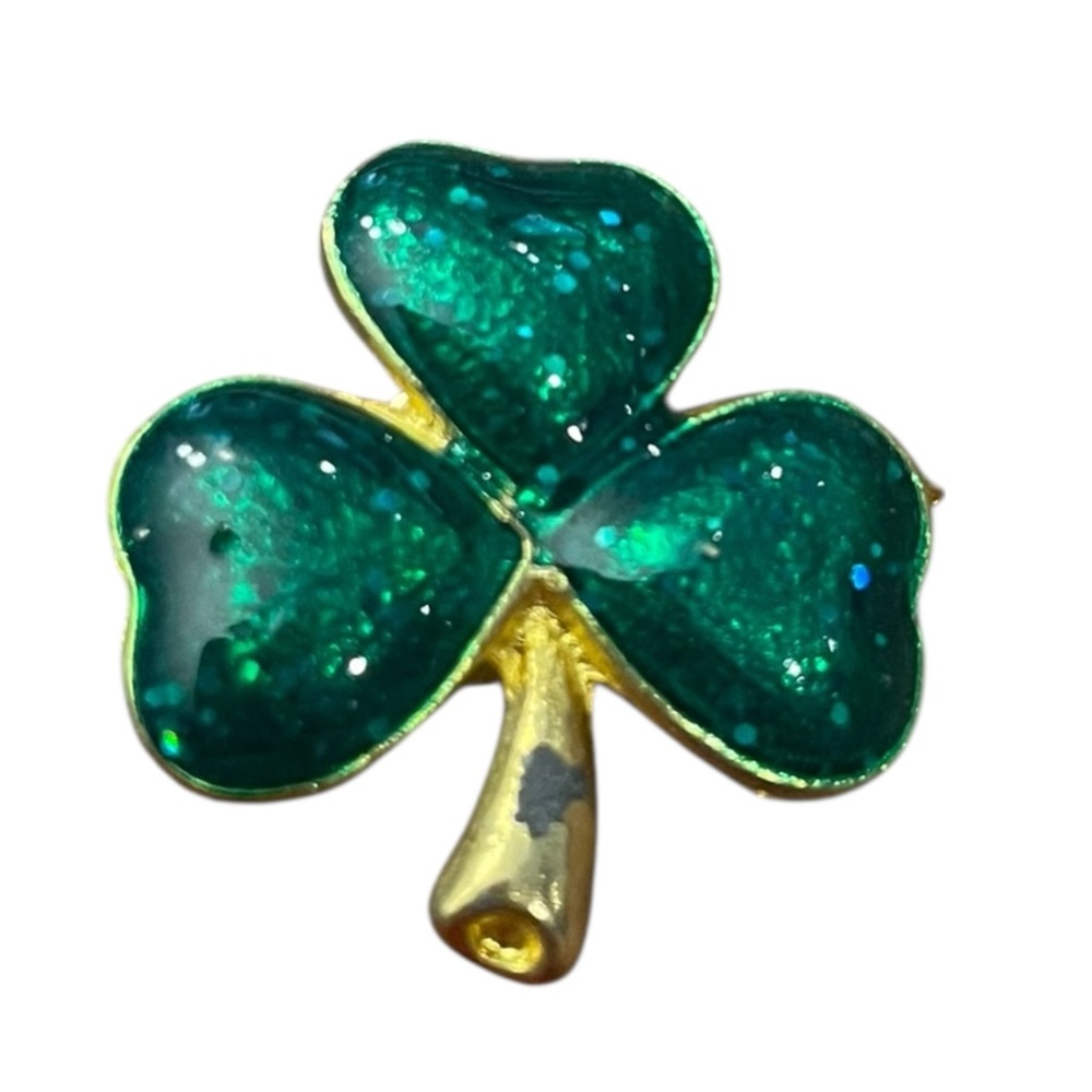 Shamrock 3 Leaf Clover Green Giltter Gold Color Lapel Pin St Patrick's Day LUCK
